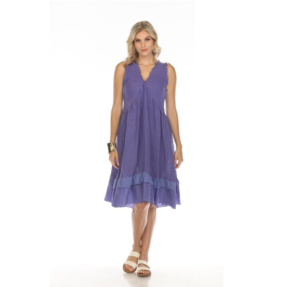 Purple Frayed Style Ruffle Hem Dress